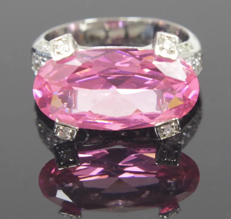 Oval Rose Cz Sterling Silver Ring For Women – Size 9 1