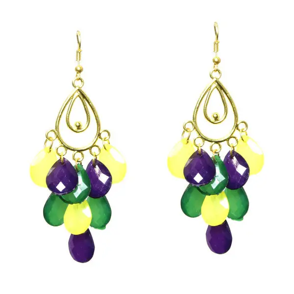 Oval-Shaped Mardi Gras Dangle Earrings – 3.5 Inches Long 1