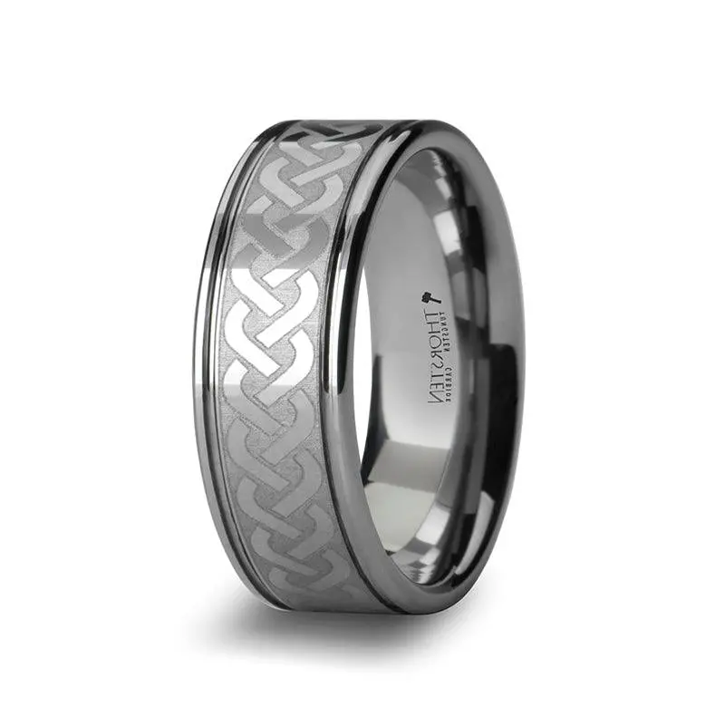 Pallas Tungsten Carbide Band – Traditional Celtic Knot Engraving On Polished Black Tungsten, 8Mm 1