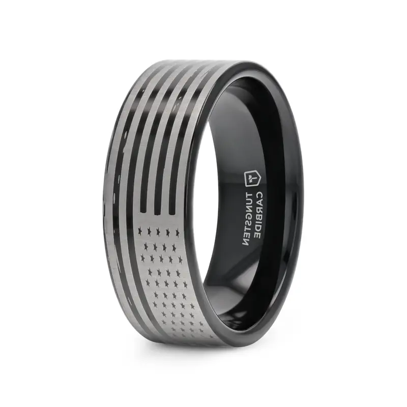 Patriot American Flag Engraved Black Tungsten Ring – 6Mm 1