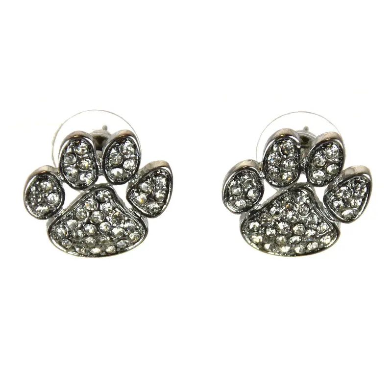 Paw-Print Sterling Silver Earrings With Crystal Accents 1