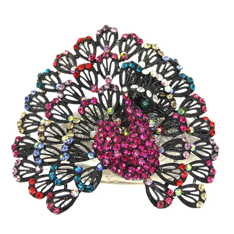 Peacock-Inspired Bangle Bracelet – Adjustable Sterling Silver 1