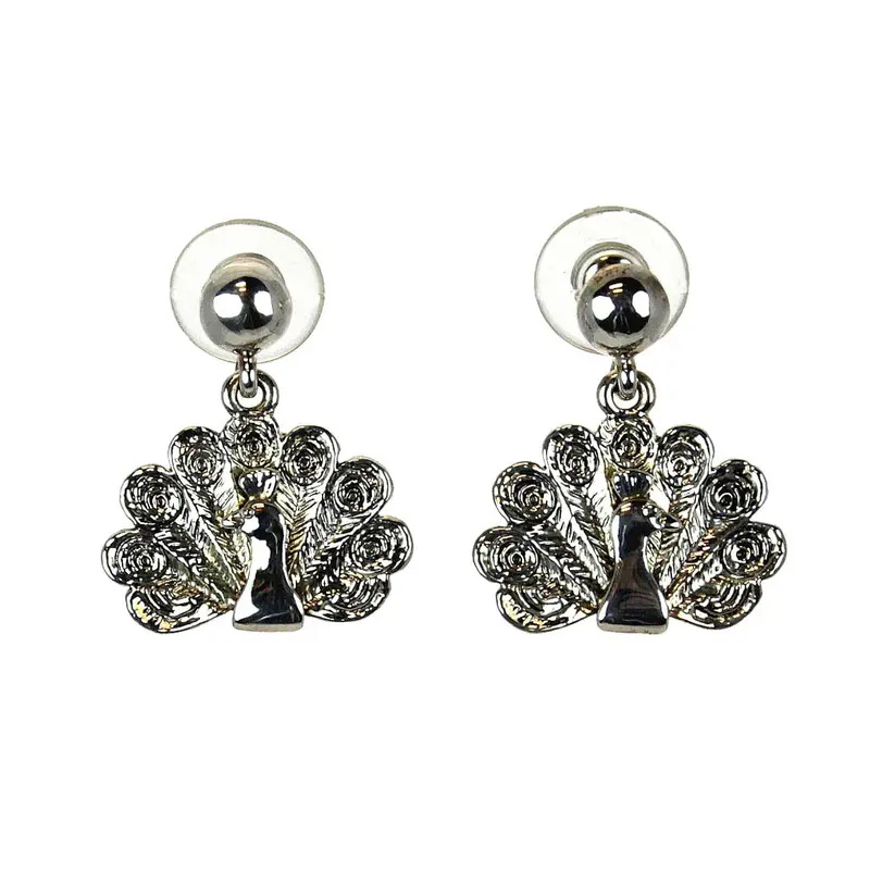 Peacock-Inspired Silver Post Earrings With Enamel Detail 1