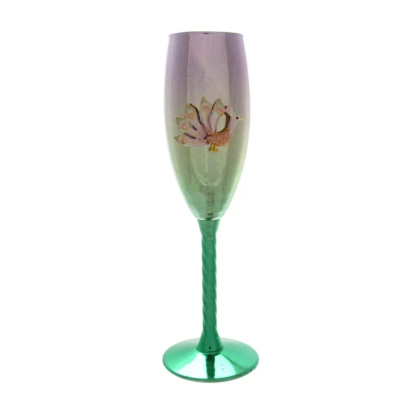 Peacock-Inspired Stemmed Wine Glasses – Elegant Barware 1