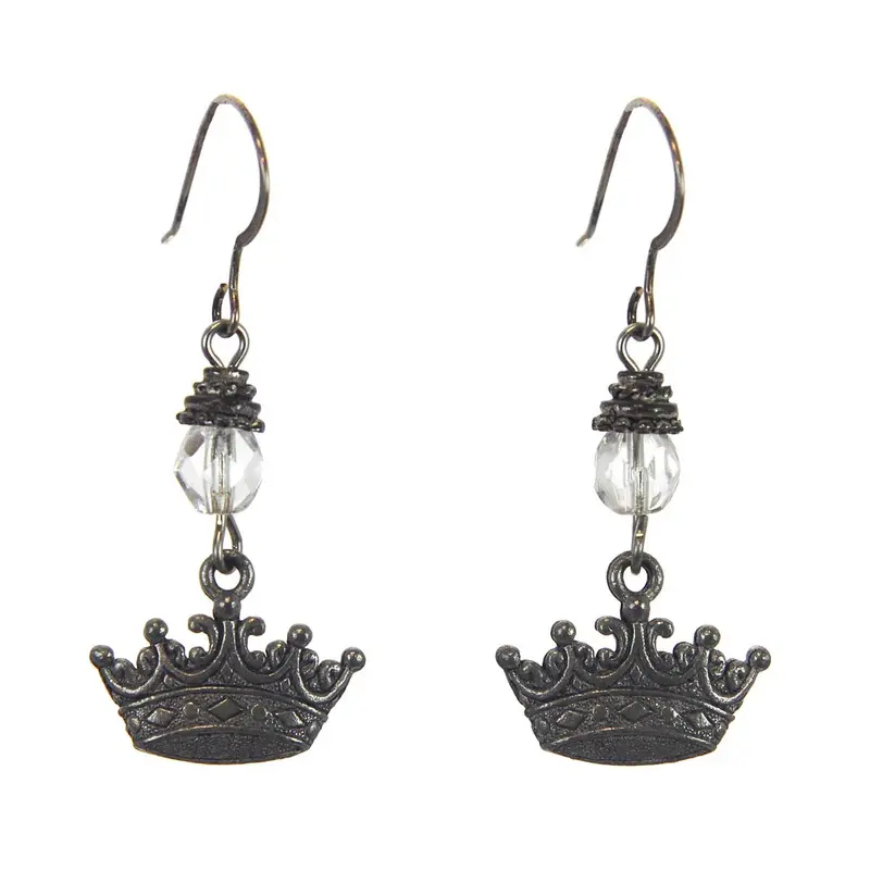 Pewter Crown Design Stud Earrings 1