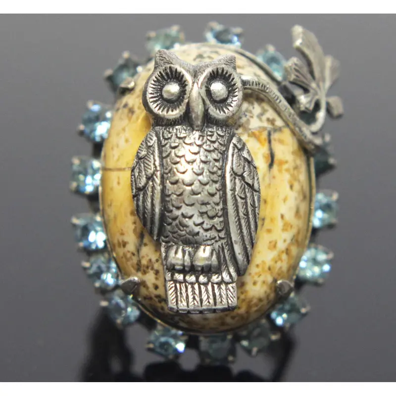 Pewter Owl-Shaped Adjustable Ring 1