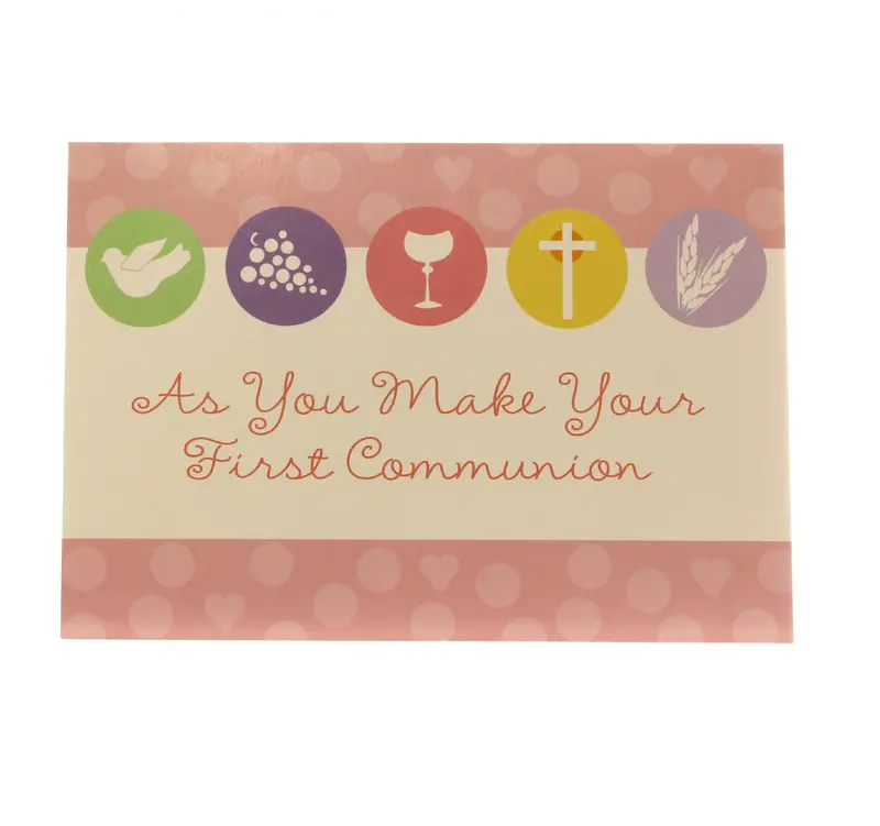 Pink First Communion Card With Elegant Design And Inspirational Message 1