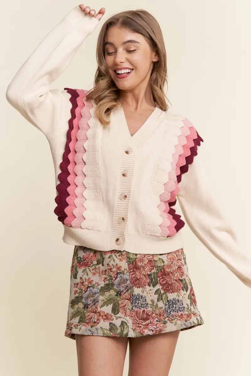 Pink Multicolor Tiered Button-Front Cardigan 1