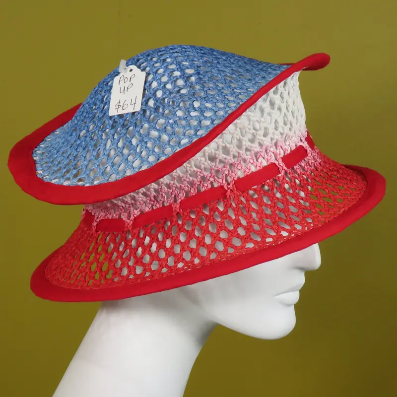 Pop-Up Hat In Red, White, And Blue Mesh Ombre With Contrasting Edge 1