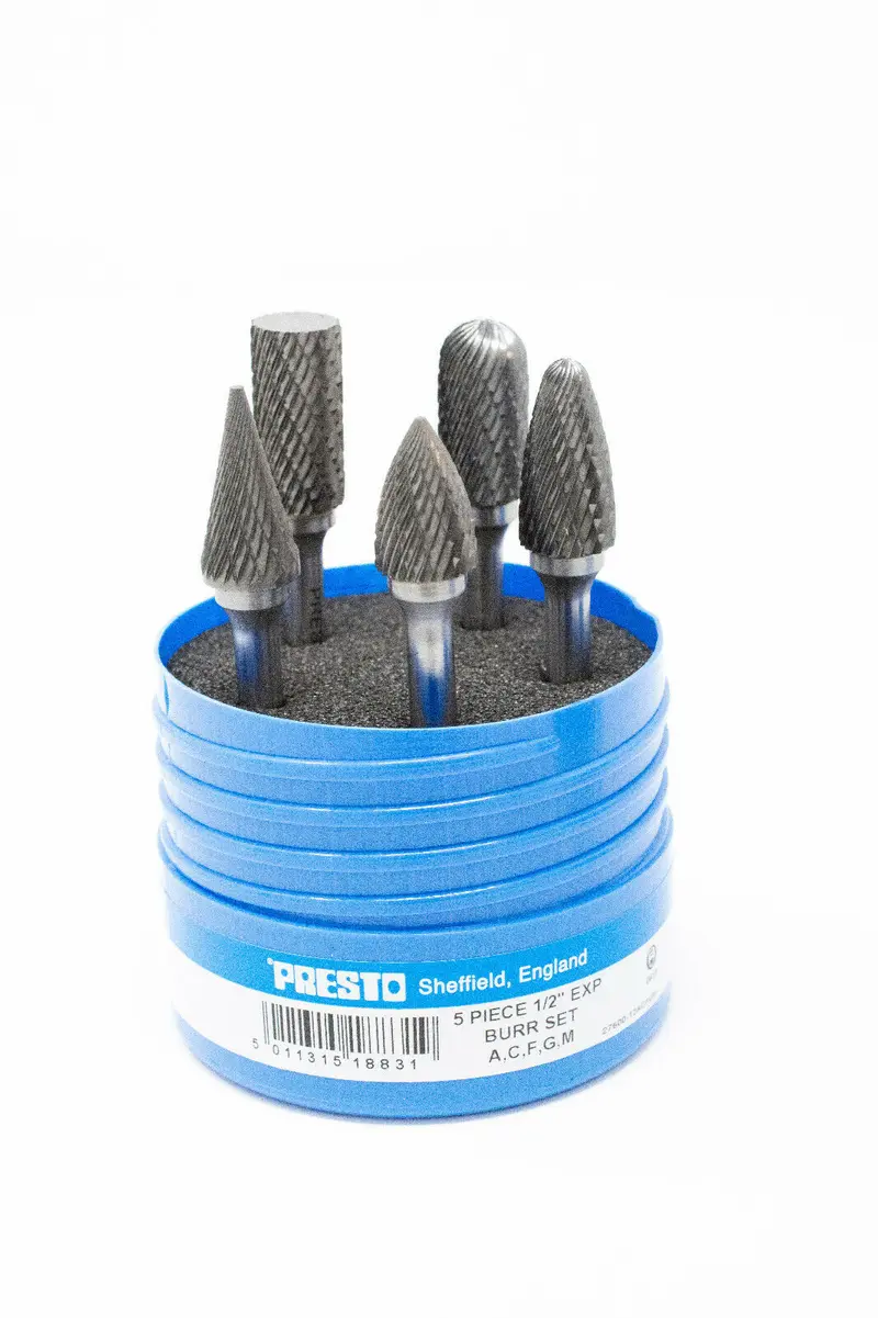 Presto 5-Piece 1/2" Arbor Burr Set – 6 Mm Shank, Assorted Shapes (A, C, F, L, M) 1