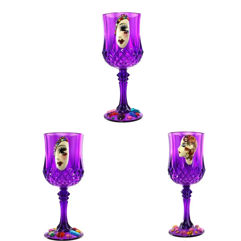 Purple Ceramic-Face Stemmed Wine Glasses 1