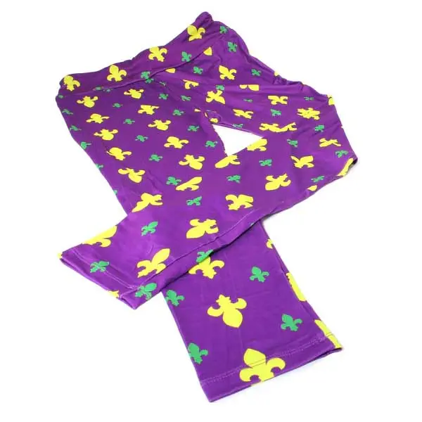 Purple Fleur-De-Lis Print Leggings – Mardi Gras Style 1