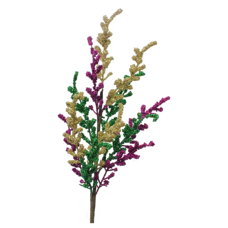 Purple, Green & Gold Glitter Berry Spray – 31.5-Inch Festive Decor 1