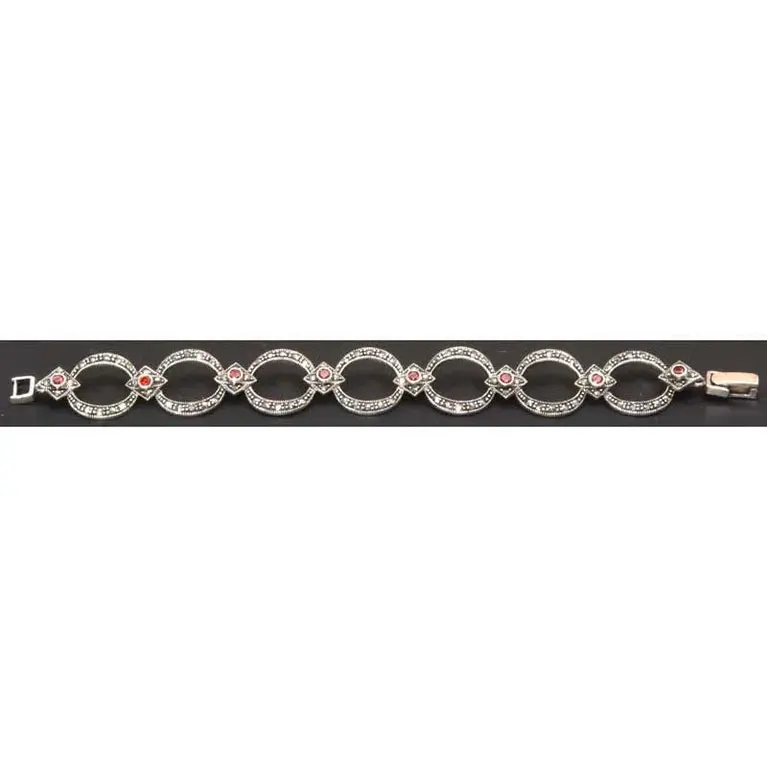 Pyrope Garnet & Marcasite Inlay Bracelet – Sterling Silver 1
