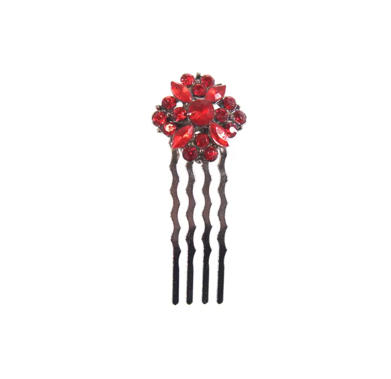 Red Beaded Floral Hair Pin 1