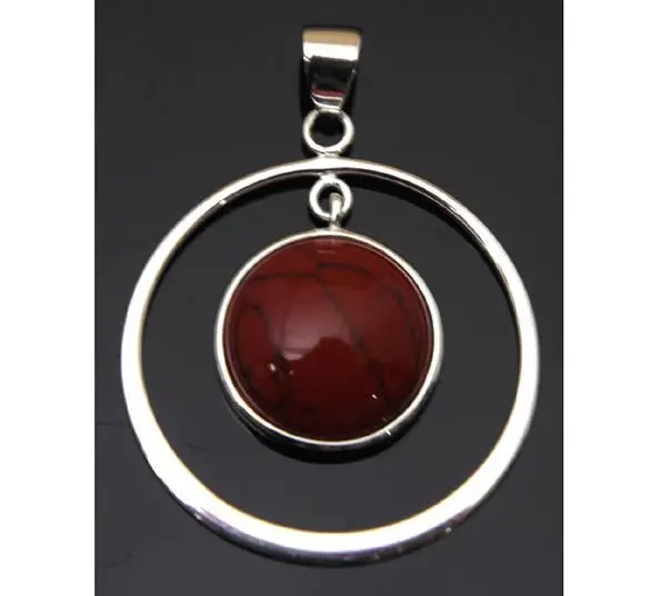 Red Turquoise Geometric Circle Pendant In Sterling Silver 1