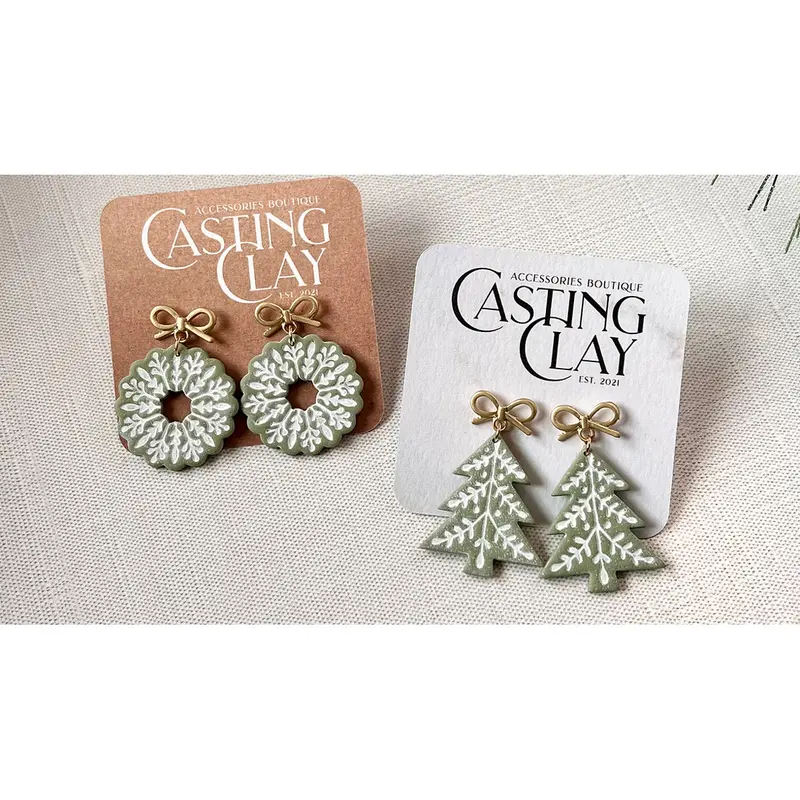 Retro-Inspired Wreath And Tree Stud Earrings 1