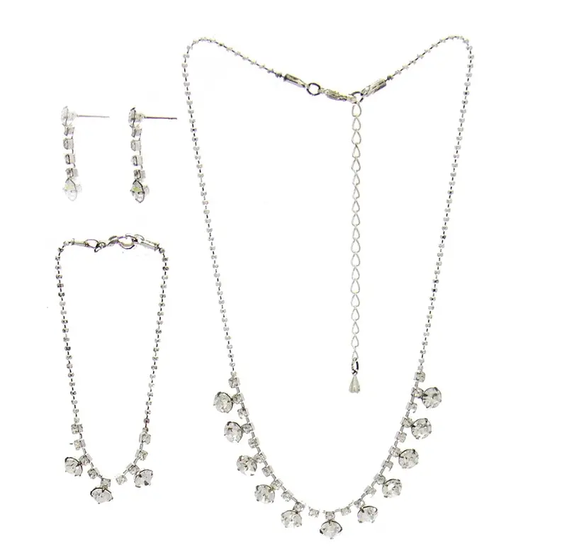 Rhinestone Jewelry Set: Necklace, Bracelet, And Earrings 1