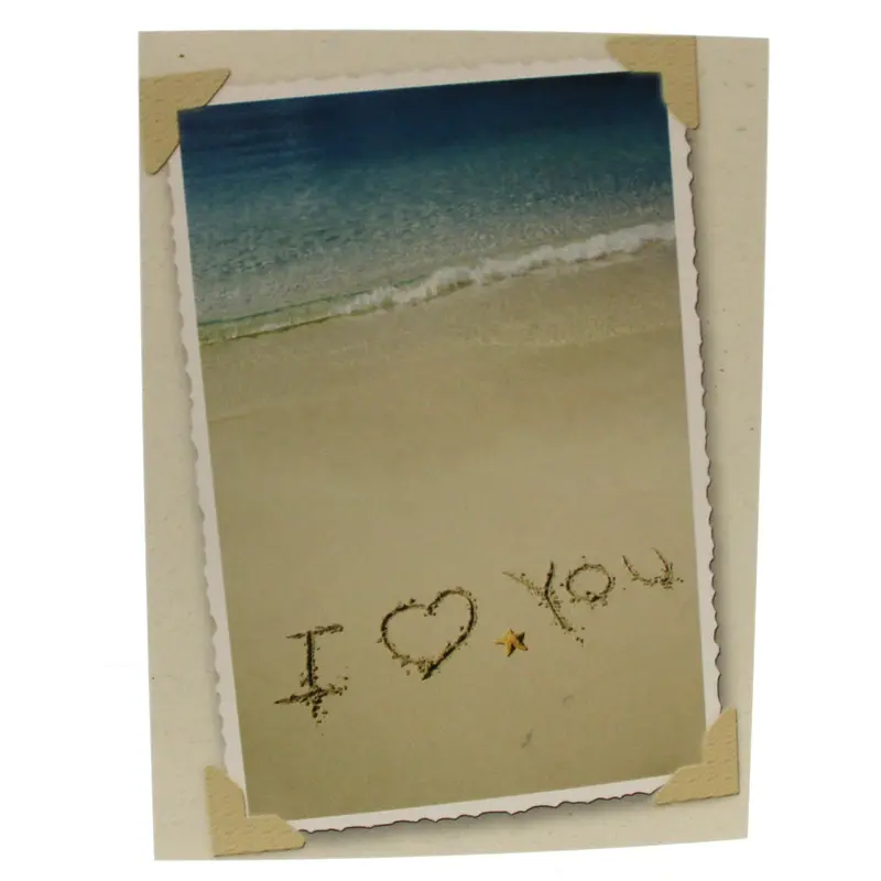 Romantic Beach Love Card – Hand-Illustrated 'I ♥ You' Sentiment 1