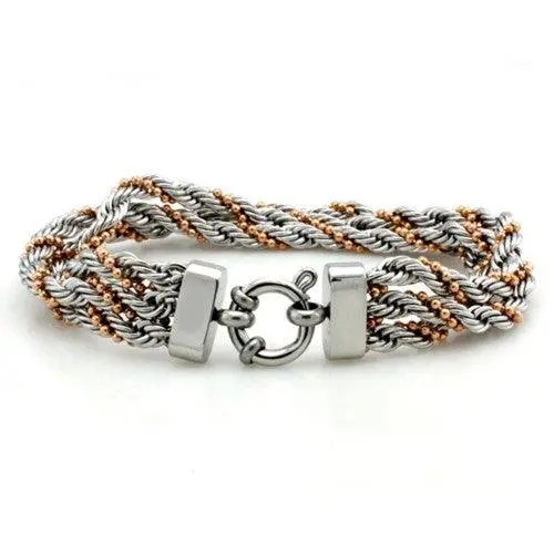Rose Gold & Silver Triple-Braid Rope Chain Bracelet 1