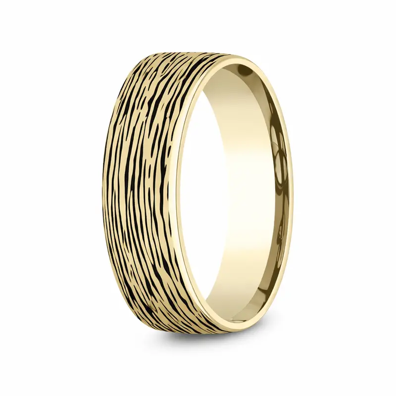 Rowan 14K Yellow Gold Ring Featuring Horizontal Black Bark Texture – 6.5Mm 1