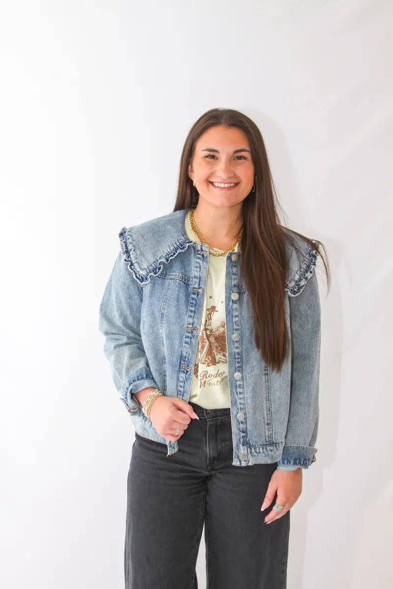 Ruffled Peter Pan Collar Denim Jacket 1