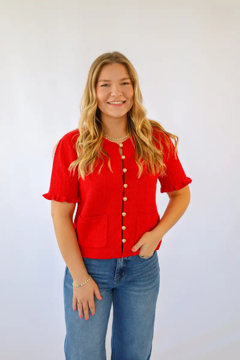 Ruffled Short-Sleeve Sweater Top – She + Sky Collection 1