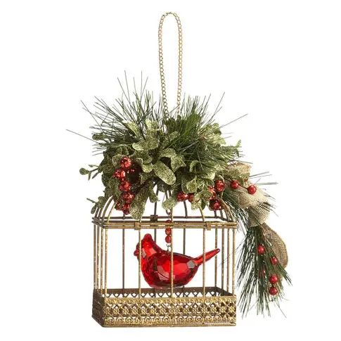 Rustic Birdcage Ornament Featuring A Cardinal Accent 1