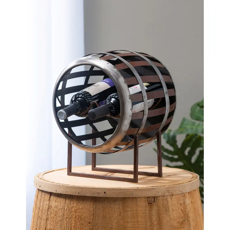Rustic Metal Barrel Wine Bottle Holder 1