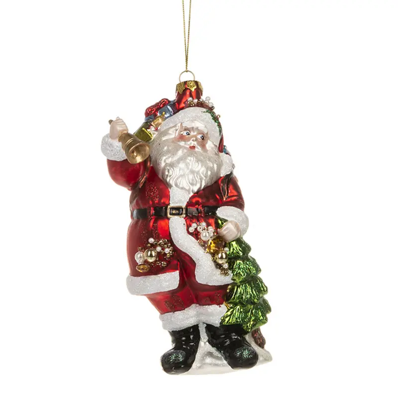 Santa With Gift Bag Glass Christmas Ornament 1