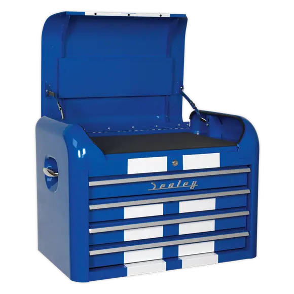 Sealey Ap28104Bws Wide 4-Drawer Retro Topchest — Blue And White Stripe Finish 1