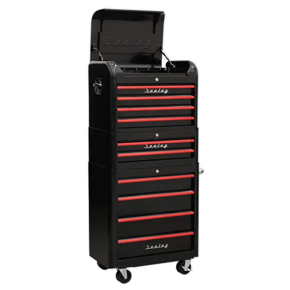 Sealey Ap28Combo2Br Retro-Style 10-Drawer Tool Cabinet Set — Black Finish With Red Anodised Handles 1
