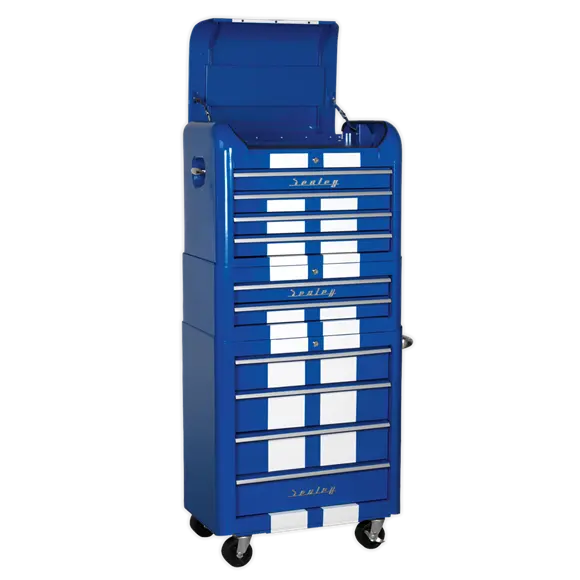 Sealey Ap28Combo2Bws Retro-Style 10-Drawer Tool Storage Unit — Blue/White Stripe Design 1