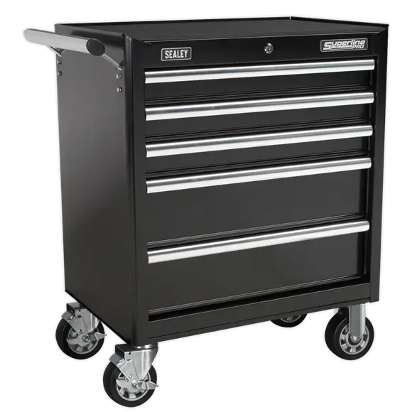 Sealey Ap33459B Compact 5-Drawer Rollcab – Black, Ball-Bearing Slides 1