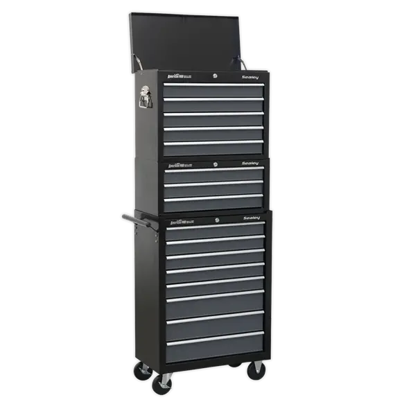 Sealey Ap35Stack 16-Drawer Black/Grey Tool Chest System With Ball-Bearing Slides 1