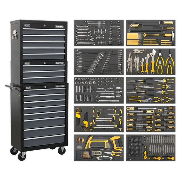 Sealey Ap35Tbcombo 16-Drawer Tool Chest Combo With Ball Bearing Slides & 420-Piece Professional Tool Kit 1