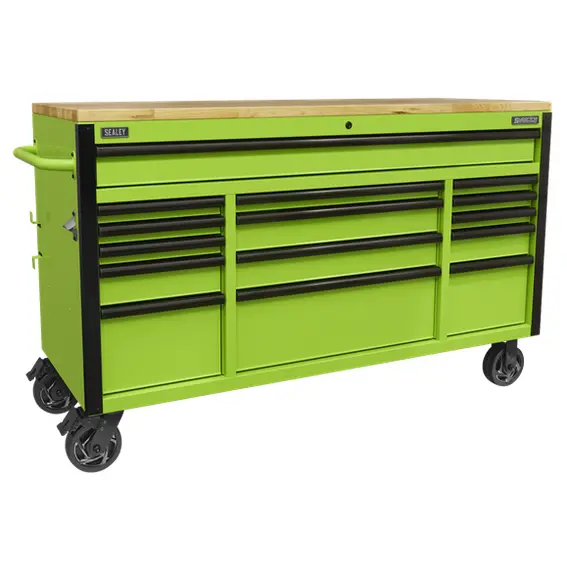 Sealey Ap6115Be 15-Drawer Mobile Workshop Trolley With Solid Wooden Worktop 1