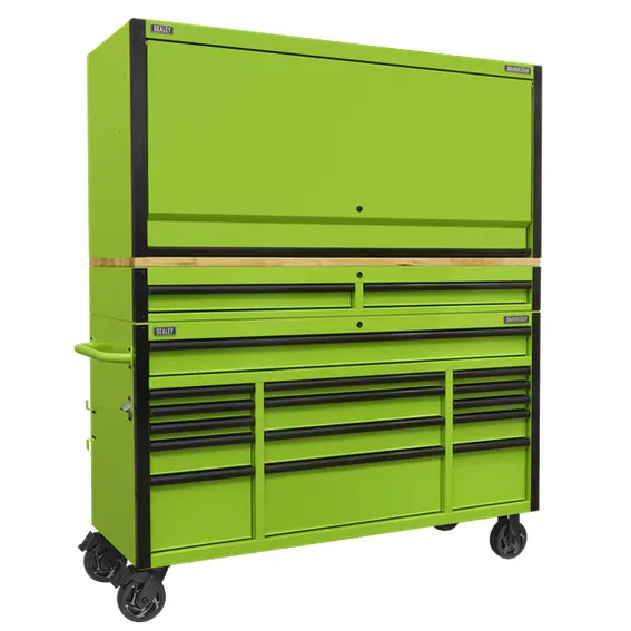 Sealey Ap6115Becombo1 15-Drawer Mobile Trolley With Wooden Worktop, Hutch & 2-Drawer Riser 1
