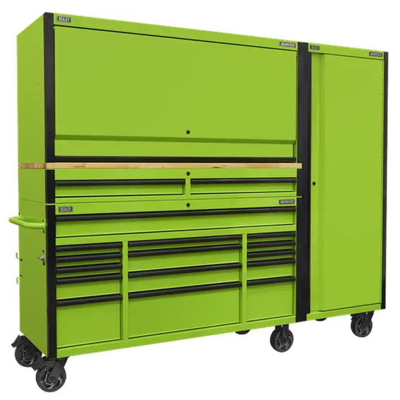 Sealey Ap6115Becombo2 15-Drawer Mobile Workshop Trolley — Wooden Worktop, Hutch, 2-Drawer Riser & Side Locker 1