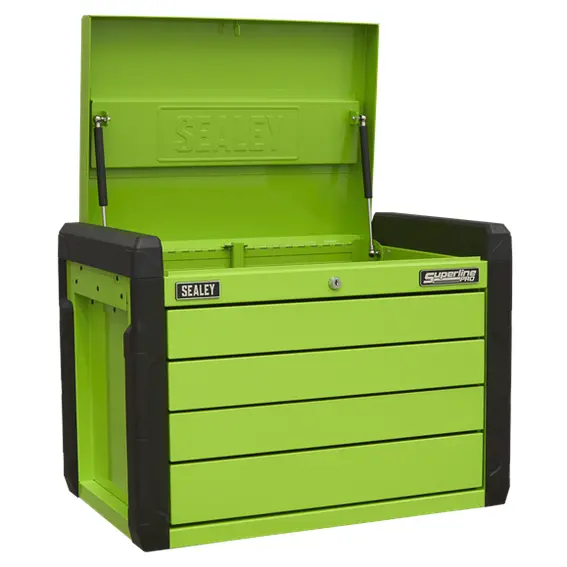 Sealey Appd4G 4-Drawer Push-To-Open Topchest In Hi-Vis Green With Ball-Bearing Slides 1