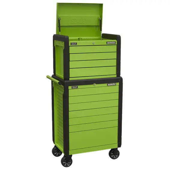 Sealey Appdstackg 11-Drawer Push-To-Open Topchest & Rollcab System In Hi-Vis Green 1
