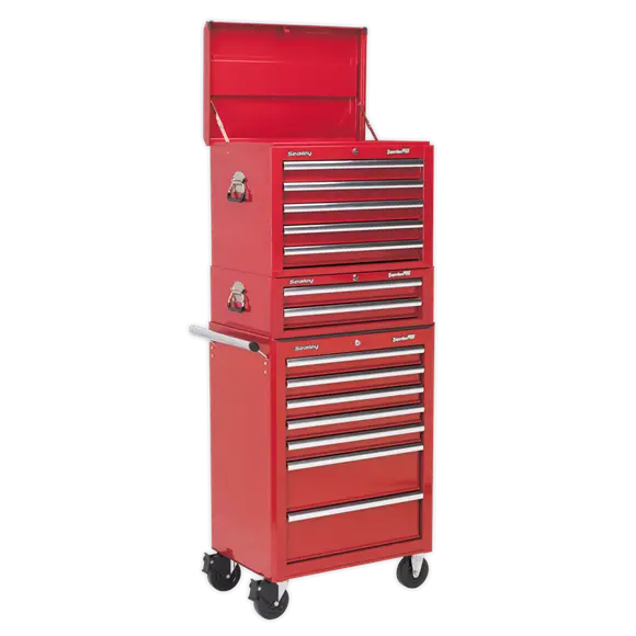 Sealey Apstacktr 14-Drawer Top Chest, Mid Box & Rollcab Combo – Red Finish 1