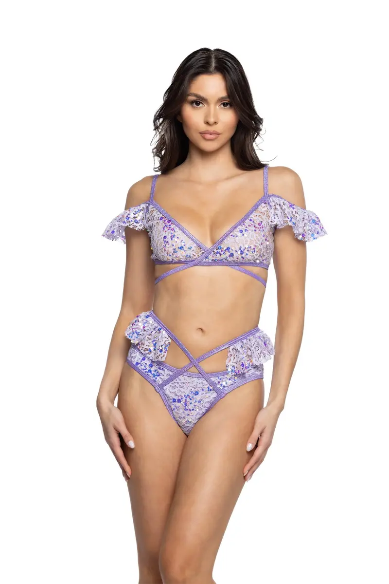 Sequin Lace Ruffle Wrap Top – Jr128 1