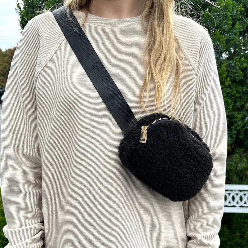 Sherpa-Trimmed Black Belt Bag 1