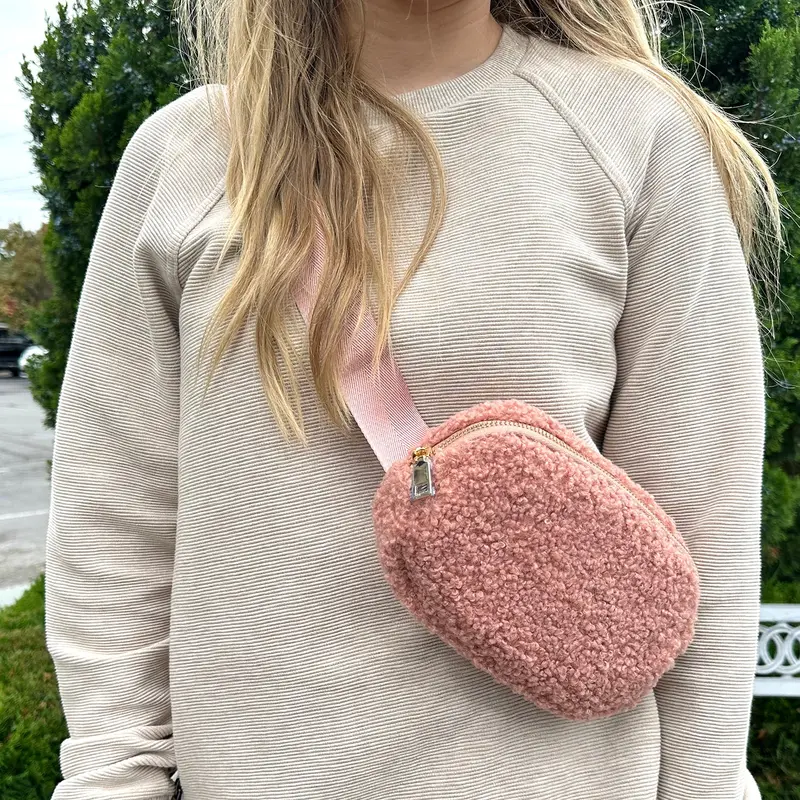 Sherpa-Trimmed Rose Belt Bag 1