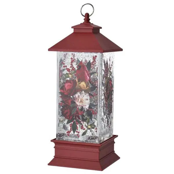 Shimmering Cardinal Floral Lantern – Led-Illuminated Holiday Lantern 1