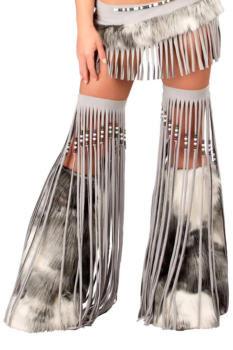 Silver-Beaded Fringe Leggings For Women 1