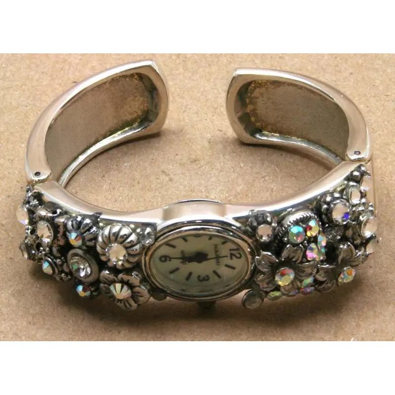 Silver-Tone Crystal-Embellished Watch Cuff 1