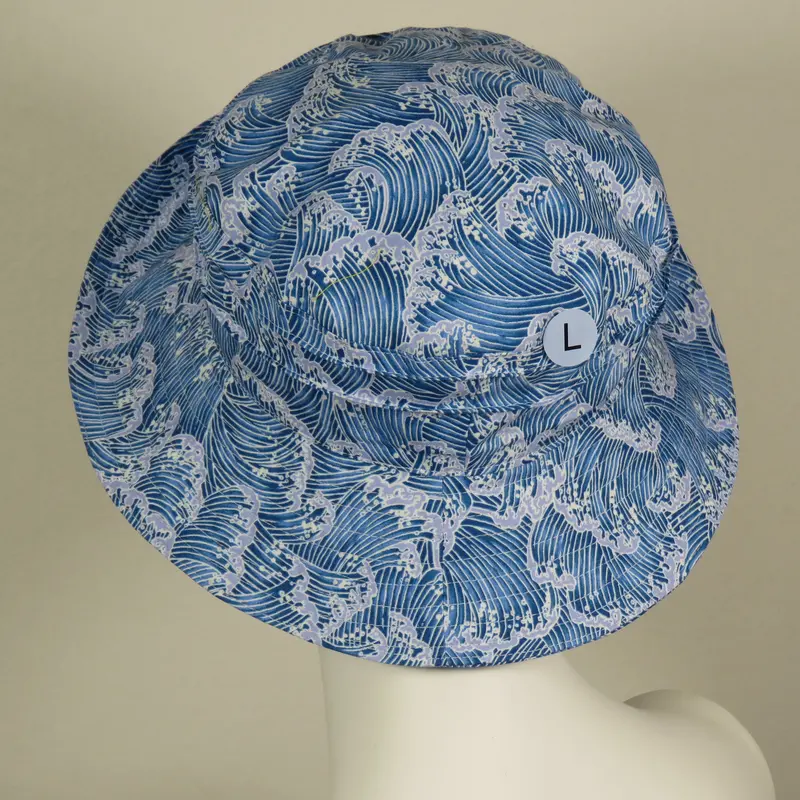Soiree Hat With Blue Wave Motif On Cotton – Large Size 1
