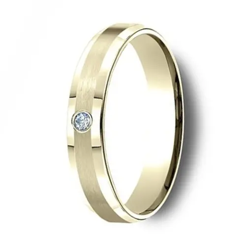 Solace Men'S 4Mm 14K Yellow Gold Satin-Finish Wedding Band With Single Diamond Accent 1